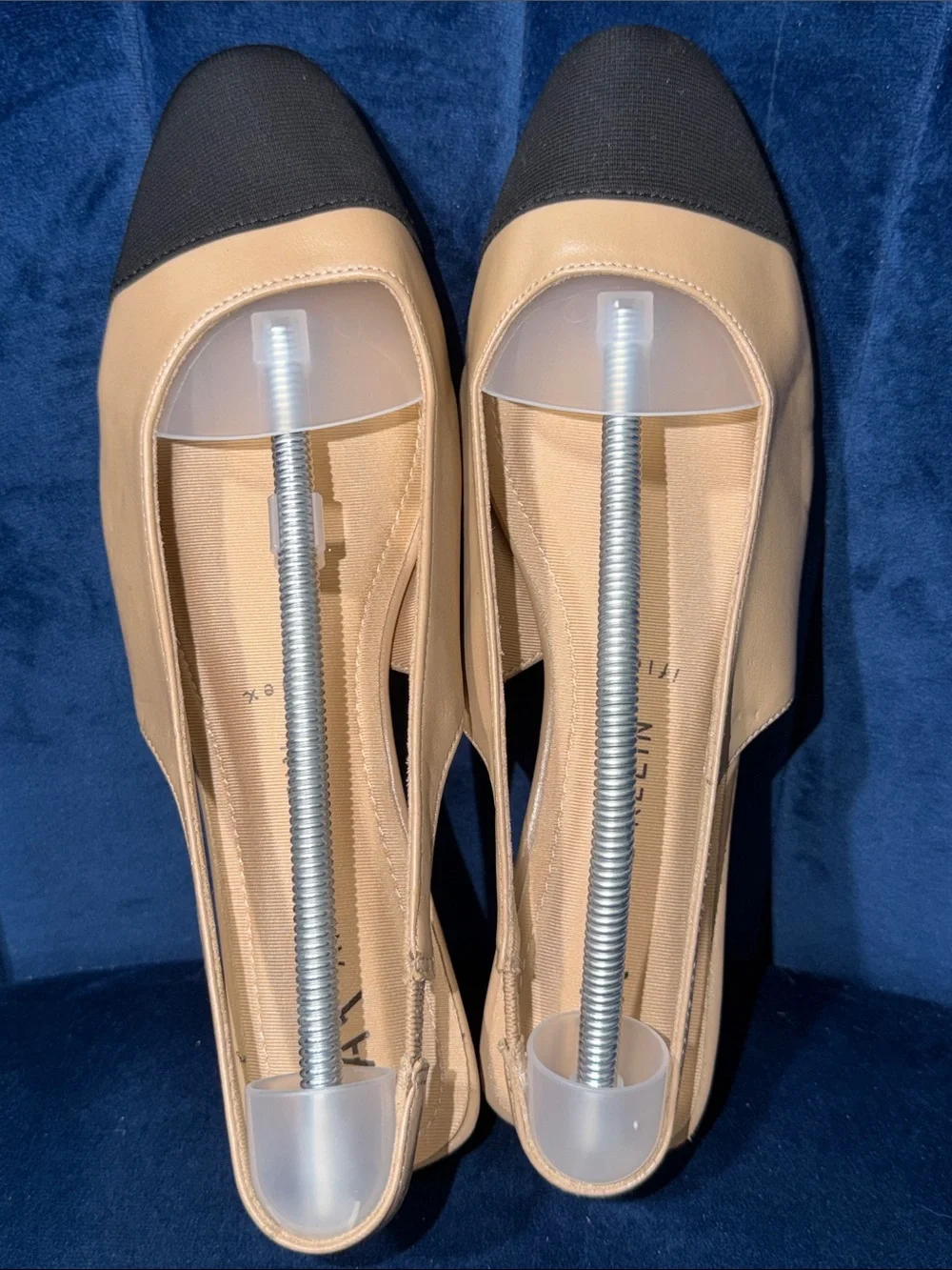 Anne Klein Beige Slingback Flats with Black Cap Toe Size 9.5